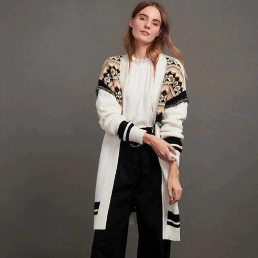 Anthropologie Penelope fair isle fringed western duster cardigan - Picture 3 of 10